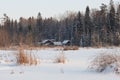 Cottage on the bank of pond Royalty Free Stock Photo