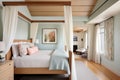 cottage bedroom with canopy bed and wooden ceiling Royalty Free Stock Photo