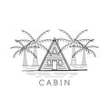 cottage, cabin vector logo vintage illustration with palm tree symbol design