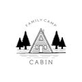 cottage, cabin vector logo vintage illustration with pine tree symbol design