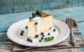 Cottage cheese baked pudding, sour cream and blueberries Royalty Free Stock Photo