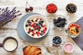 Cottage cheese with berries, yogurt and cornflakes Royalty Free Stock Photo