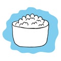 Cottage cheese in bowl isolated on white. Tasty breakfast. Simple vector illustration in cartoon doodle style. Time for