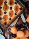 cottage cheese casserole with apricots and cherries in a rectangular glass shape close-up - homemade cakes, seasonal berries Royalty Free Stock Photo