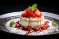 Cottage cheese cream on a shortbread base is complemented by strawberries, delicate confit and sesame seeds. The final and perhaps