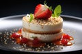 Cottage cheese cream on a shortbread base is complemented by strawberries, delicate confit and sesame seeds. The final and perhaps