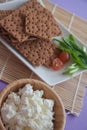 Cottage cheese and crisp bread for diet Royalty Free Stock Photo