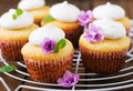 Cottage cheese cupcakes with meringue decorated flower