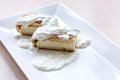 cottage cheese dessert poured with plenty of sour cream with a rustic dessert, delicious food healthy food, sour cream