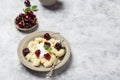 Cottage cheese dumplings with sour cream and cherries Royalty Free Stock Photo