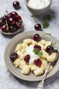 Cottage cheese dumplings with sour cream and cherries Royalty Free Stock Photo