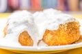 Cottage cheese dumplings with sour cream close up Royalty Free Stock Photo