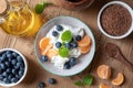 Cottage cheese with flax seed oil and blueberries Royalty Free Stock Photo