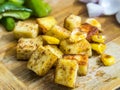 Cottage cheese paneer and corn getting ready to be as toppings for pan pizza Royalty Free Stock Photo