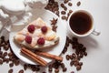 Cottage cheese kisch and coffee beans Royalty Free Stock Photo