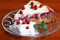 Cottage cheese lingonberry pie with vanilla creame Royalty Free Stock Photo