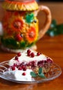 Cottage cheese lingonberry pie with vanilla creame Royalty Free Stock Photo