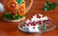 Cottage cheese lingonberry pie with vanilla creame Royalty Free Stock Photo