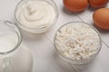 Cottage cheese, milk, eggs, sour cream Royalty Free Stock Photo