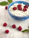 Cottage cheese with raspberrys