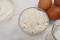 Cottage cheese with sour cream, eggs and milk Royalty Free Stock Photo