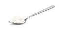 Cottage cheese in spoon isolated on white background Royalty Free Stock Photo