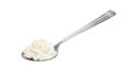 Cottage cheese in spoon isolated on white background Royalty Free Stock Photo