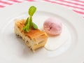 Cottage cheese strudel with strawberry ice cream Royalty Free Stock Photo