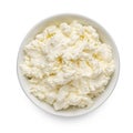 Cottage cheese or tvorog in a bowl isolated on white background. Top view. Rich in Calcium and Protein healthy food Royalty Free Stock Photo