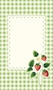 Cottage Core Garden Strawberry and Gingham Rectangular Vector Frame. Vintage Invitation Design