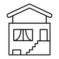 Cottage in the countryside thin line icon. Modern house vector illustration isolated on white. Cottage with staircase Royalty Free Stock Photo