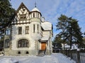 Cottage four-storey of ancient architecture in the Mezaparks district, quiet and forest area of Riga