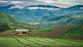 Cottage Green Terrace Rice Field With Mountain View