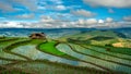 Cottage Green Terrace Rice Field With Mountain View