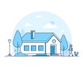 Cottage house - modern thin line design style vector illustration Royalty Free Stock Photo