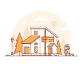 Cottage house - thin line design style vector illustration