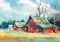 Cottage house watercolor painting at country side