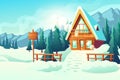 Cottage house in winter mountains cartoon vector