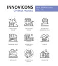 Cottage houses - modern line design style icons set