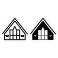 Cottage line and glyph icon. Small cottage vector illustration isolated on white. Gable roof cottage outline style Royalty Free Stock Photo