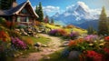 a cottage on the mountain in the beautiful scenery in the style of photo-realistic landscapes