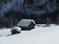 Cottage in the mountains in snow Royalty Free Stock Photo