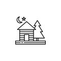 Cottage, night, moon, star, tree outline icon. Element of landscapes illustration. Signs and symbols outline icon can be used for