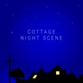 Cottage night scene. Illuminated country house. Vector illustration