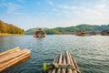 Cottage raft floating on river