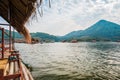 Cottage raft floating on river