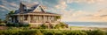 cottage residential exterior with weathered shingles, a wraparound porch, and beach-inspired decor.