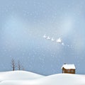 Cottage and Santa claus Christmas season background paper art style Royalty Free Stock Photo