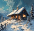 Cottage of Santa Claus on felltop winter evening Royalty Free Stock Photo