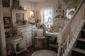 cottage with shabby chic decor and vintage details, including handmade accessories